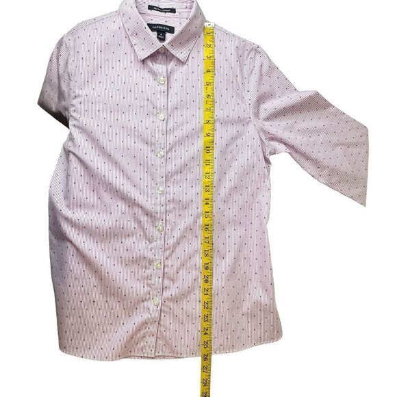 LANDS’ END Pink White Pinstripe Swiss Dot Supima Button Front Shirt Size 6 - Picture 11 of 14